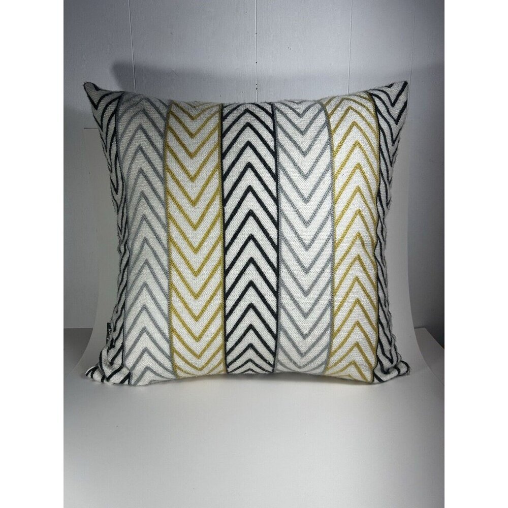 Set Of 2 Decorative Throw Pillow Cases Woven Canvas Quality Yellow Grey White